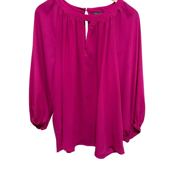 Vince Camuto Tops - Vince Camuto‎ Womens 1X Pink Keyhole Pleated Long Sleeve Blouse Top Relaxed Fit